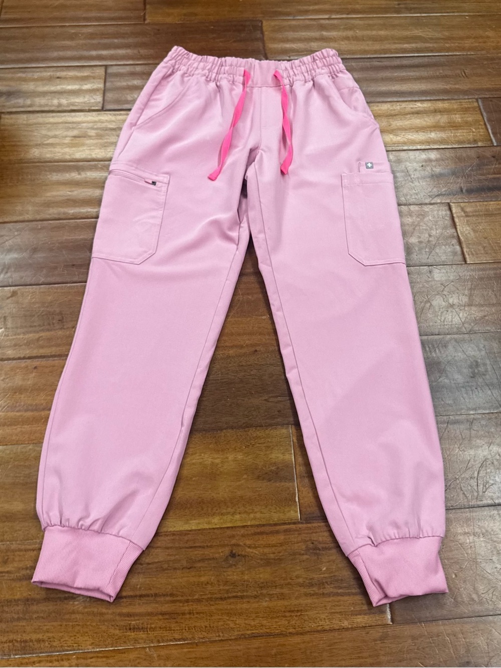 Figs Pink Cargo Jogger Scrub Pants with Bright Drawstring